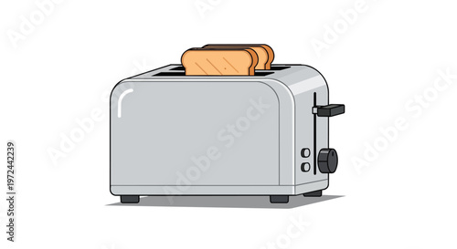 Vector Illustration of a Modern Silver Toaster with Golden Brown Toast Slices