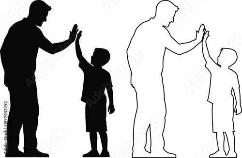 Adults giving high fives to children in silhouette style