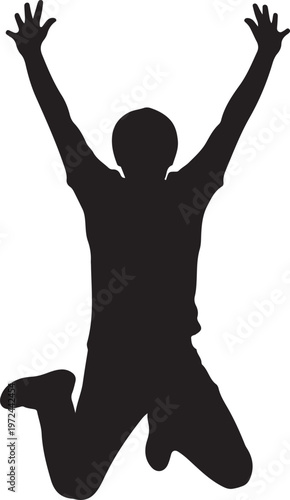Jubilant silhouette of a person jumping with arms raised in celebration silhouette vector icon