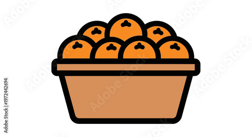 Fresh oranges in a brown basket on white background vector illustration