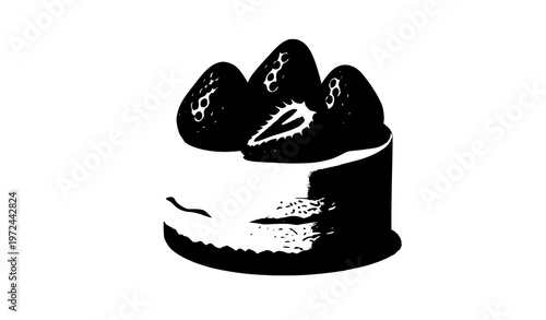 Mini cheesecake with strawberries realistic digital illustration dessert isolated on white background