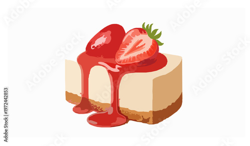 Strawberry mini cheesecake slice realistic digital art with creamy texture dessert vector isolated on white