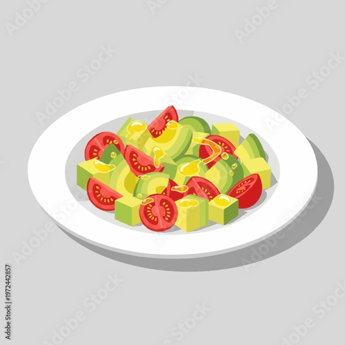 A plate of fresh avocado and tomato salad.