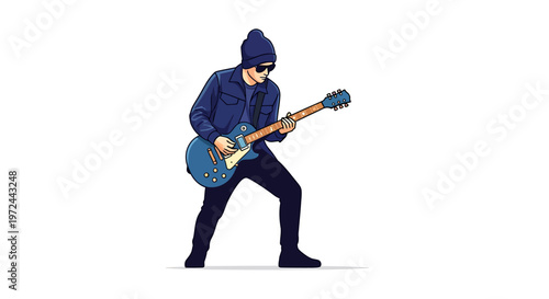 Guitarist's Groove: A vibrant illustration captures a guitarist lost in the music, strumming an electric guitar with passion and flair.