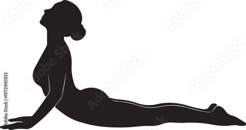 Elegant silhouette of a person in a yoga stretch pose on a flat surface. silhouette vector icon
