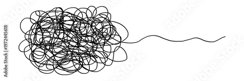 Obraz na plátně Entangled Lines: A chaotic tangle of dark lines, suggesting confusion and complexity, leads to a single, clear path, inviting contemplation on problem-solving