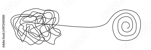 Tableau sur toile Tangled to Clear Path: A visual metaphor of the journey from confusion and complexity towards clarity and resolution, depicted through contrasting line art