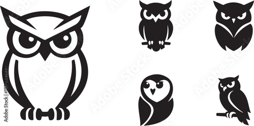 Owl icon vector silhouette and outline styles, nocturnal bird symbol for design use icons.