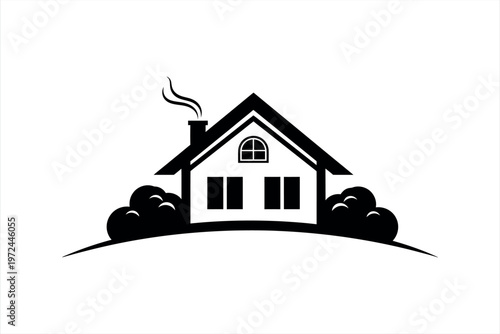 Minimalist House Silhouette with Smoke