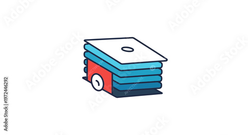 Abstract illustration of a stack of documents on a wheeled cart