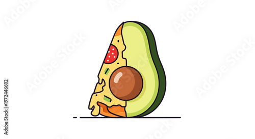 Avocado and pizza hybrid illustration creative food concept on white