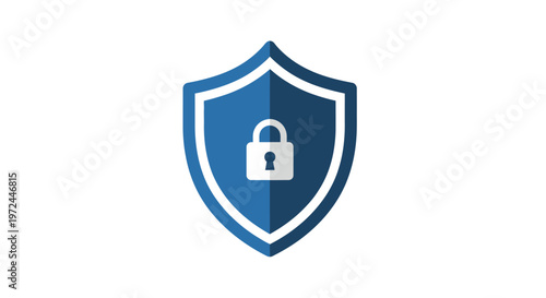 Blue shield icon with padlock symbol protection and security concept