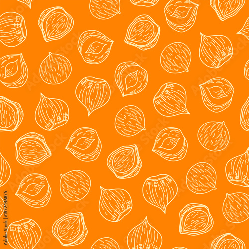 hazelnut Pattern background. seamless pattern hazelnut doodle illustration. doodle hazelnut seamless pattern.