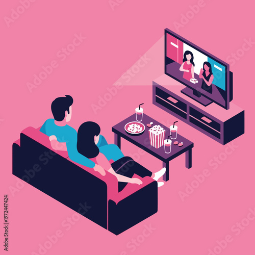 Couple watching TV on the couch.