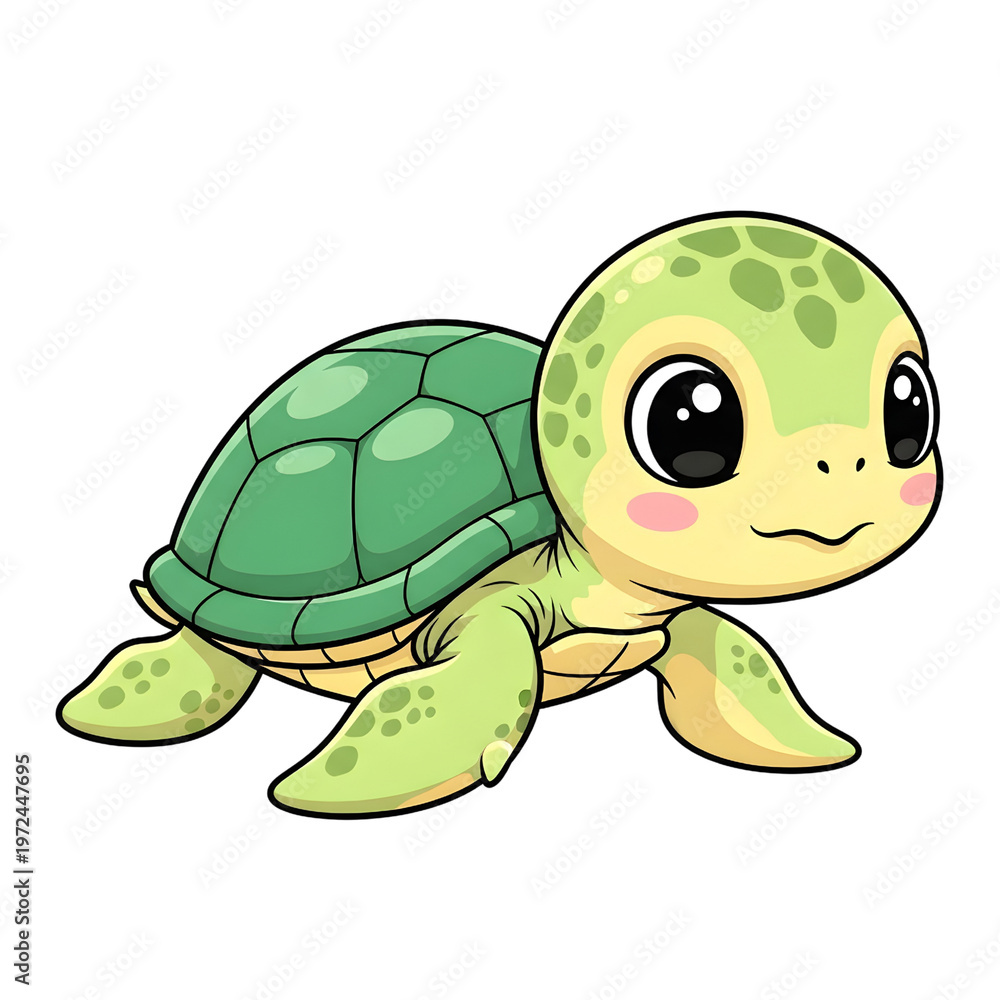 Obraz premium adorable cartoon baby sea turtle with green patterned shell and big innocent eyes