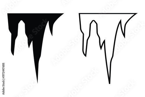 Cave Exploration Silhouette Icon Set with Stalactites and Stalagmites, Vector Geology and Underground Adventure Elements