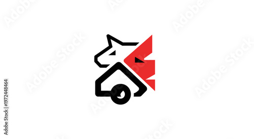 Abstract animalistic logo design featuring a wolf and a fierce creature with vehicle elements