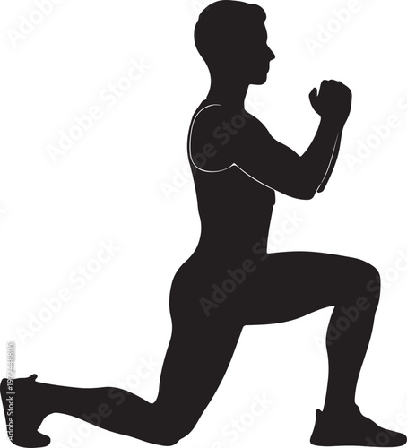 Athlete performing a lunge exercise with clenched fists for strength training. silhouette vector icon
