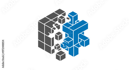 Abstract Geometric Composition Representing Cubes in Dual Tones on a White Background