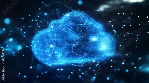 Abstract digital cloud concept network connections and data transfer visualization