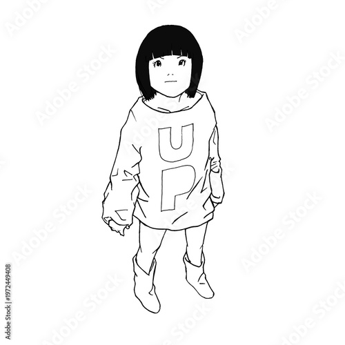 未来に向けて顔をあげる女の子（mono、jpg）
