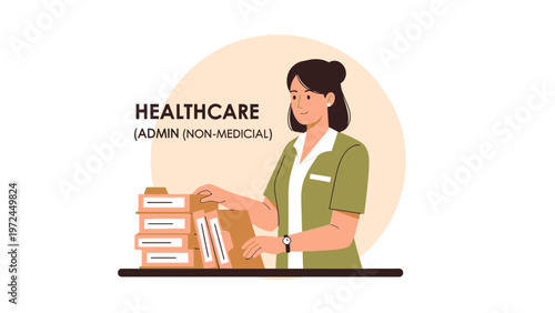 Healthcare Admin (Non-Medical) Woman Organizing Files, Administrative Support