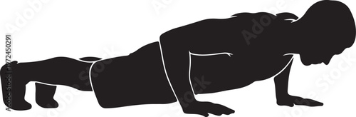 Person performing a standard push-up exercise in a plank position. silhouette vector icon