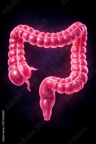 Human Colon Anatomy: Gastrointestinal Digestive System Physiology, Medical Science Illustration of Intestine, Rectum, and Caecum Organ for Gastroenterology Health and Biology Research