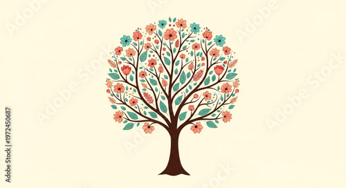 Tree with colorful flowers blooming.