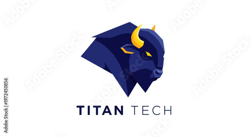 Titan Tech Logo: Abstract Blue Bison Head with Golden Horns and Text