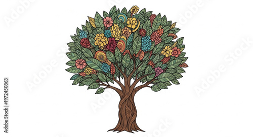 Tree with colorful leaves standing.