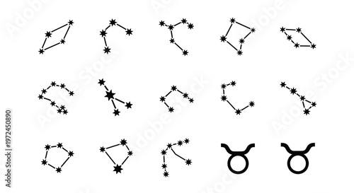 Zodiac Constellations and Taurus Symbol Set, Astrology Icons