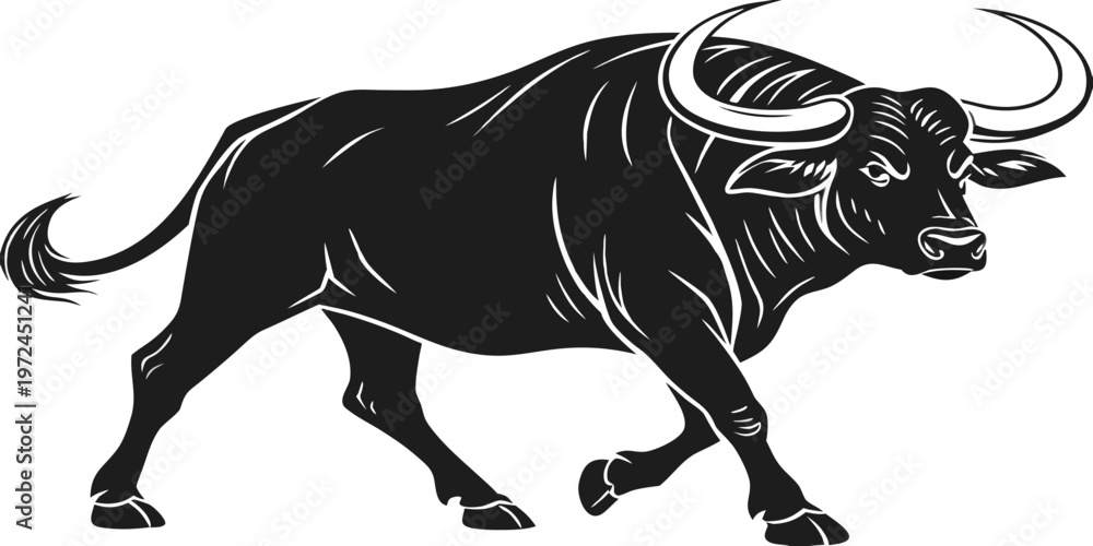 Fototapeta premium Bull Silhouette Vector Charging Ox Mascot Isolated on White Background