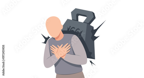 Man Carrying Heavy Weight on His Back Illustration Representing Mental Burden, Stress, Depression, and Emotional Pressure.