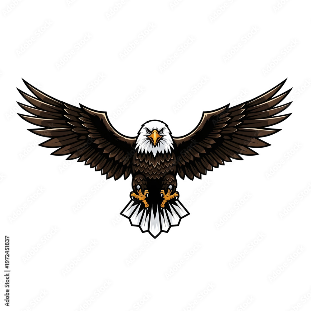 Fototapeta premium Hand-drawn bald eagle vector, wings spread, majestic bird illustration for sports, esports, and branding