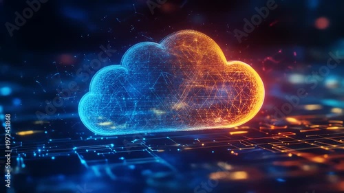 Abstract digital cloud concept networked data storage and processing
