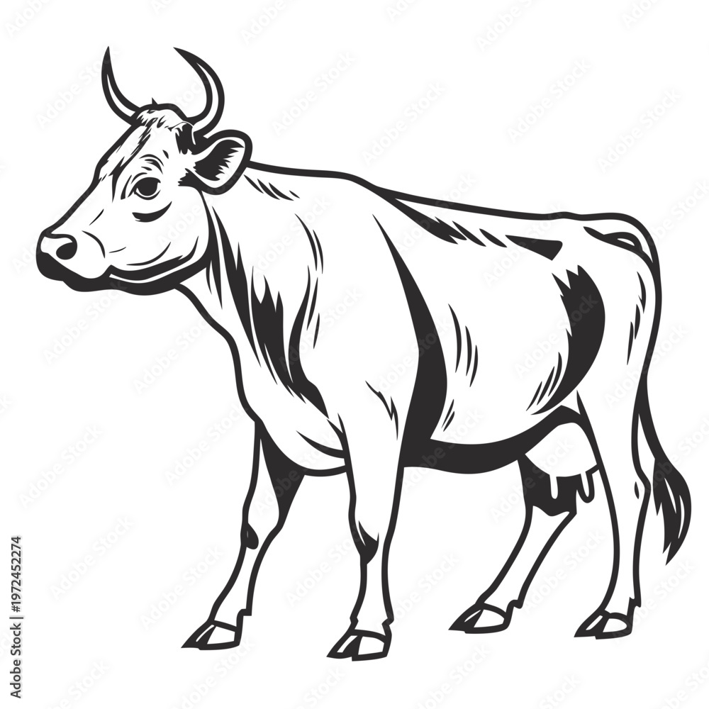 Fototapeta premium Cow Silhouette Vector Icon Side View Farm Animal Isolated on White Background