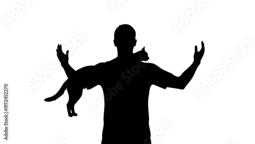 Man Holding Cat Silhouette Vector Icon Pet Care Concept Isolated on White Background