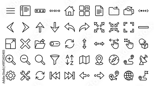 Set of minimalist line icons for technology and user interface elements