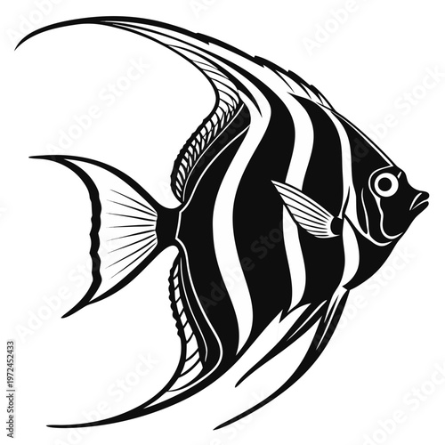 Angelfish Silhouette Vector Icon Tropical Saltwater Fish Isolated on White Background