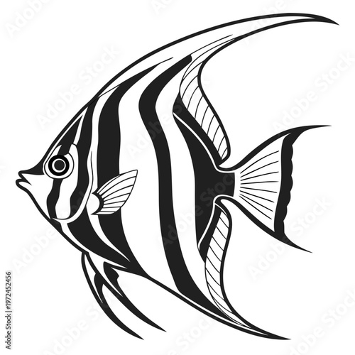Angelfish Silhouette Vector Icon Tropical Saltwater Fish Isolated on White Background