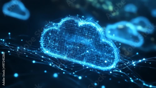 Abstract digital cloud network data transfer technology concept