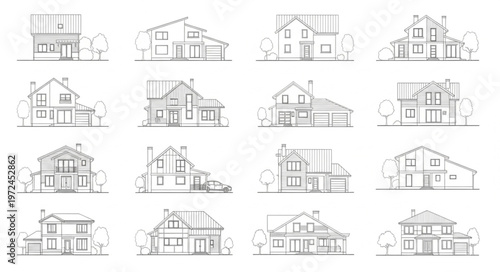 Variety of House Line Drawings.