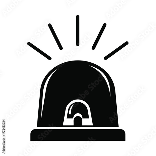 Schilderij op canvas A simplified black silhouette depicts a police car emergency light with radiatin