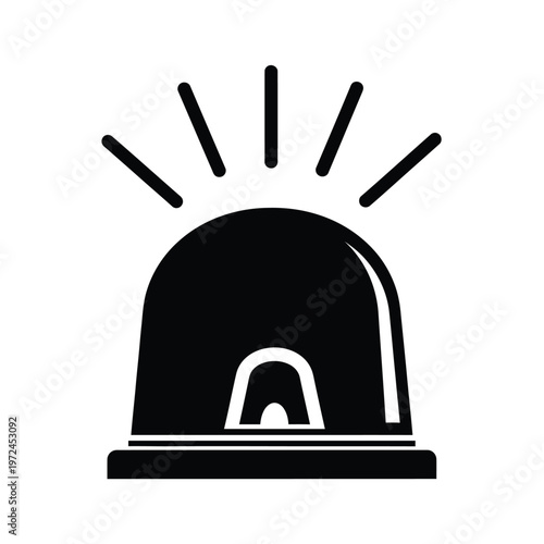 A simple black and white illustration depicts a police car light bar emitting radiating beams high quality professional detailed