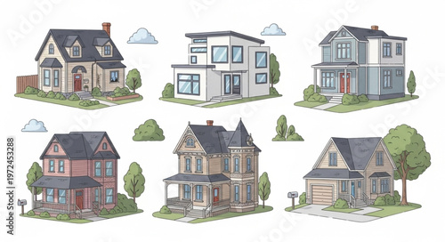 Variety of Suburban House Styles.