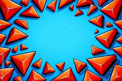 Geometric Triangular Abstract Background, Modern Graphic Design Frame, Vibrant Orange Pop-Art Pattern, Contrast Shapes Border