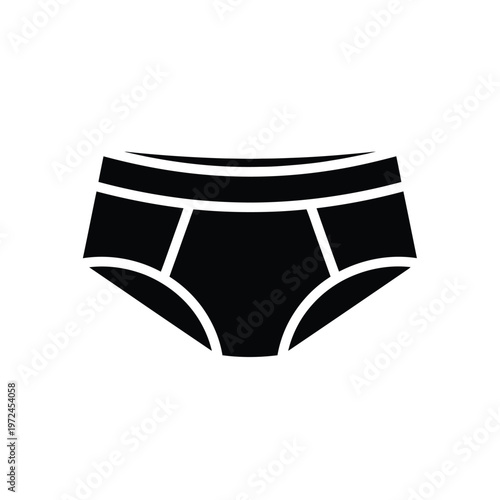 A simple black silhouette illustration depicts a pair of men s briefs showcasing basic underwear design high quality