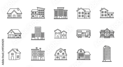 Various house and building structures.