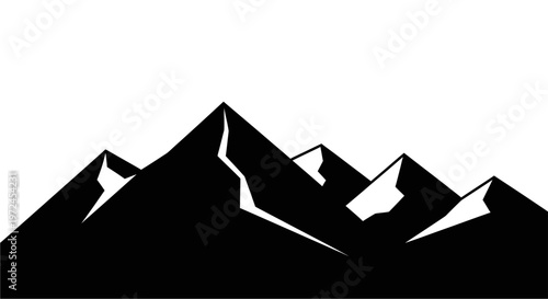Black silhouette of mountain range landscape.